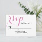 Moderne rosa Hochzeitkarte RSVP Karte (Stehend Vorderseite)