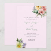Moderne rosa Hochzeitsfeiern und Blume in Pastellf Einladung (Vorne/Hinten)
