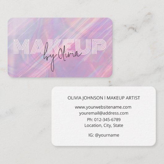 Moderne rosa Holographic Opal Stone Business Card Visitenkarte (Vorne/Hinten)