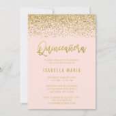 Moderne rosa Imitate Gold Glitzer Quinceanera Einladung (Vorderseite)