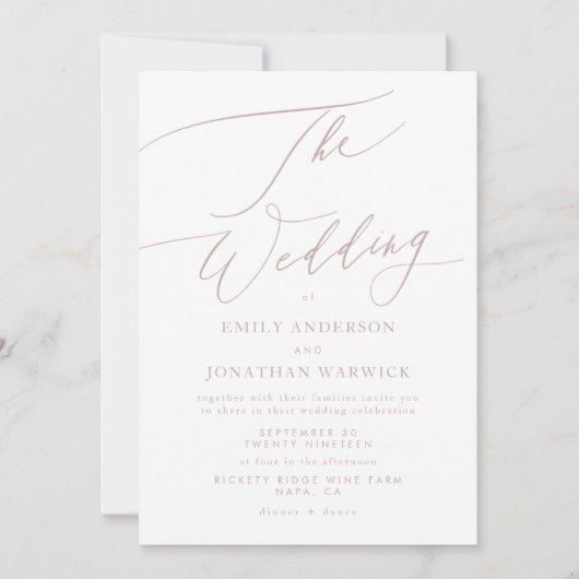 Moderne rosa Kalligrafie Einfache Hochzeit Einladung (Vorderseite)