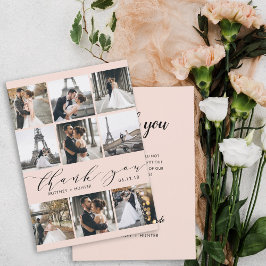 Moderne rosa Kalligraphie 9 FotoCollage Dankeskarte