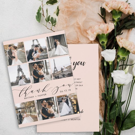 Moderne rosa Kalligraphie 9 FotoCollage Dankeskarte