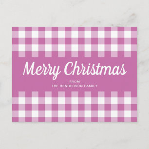 Moderne rosa karierte Frohe Weihnachten  Postkarte