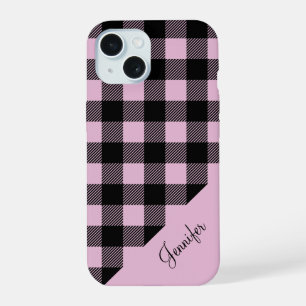 Moderne rosa Karo Karomuster Name iPhone 15 Hülle