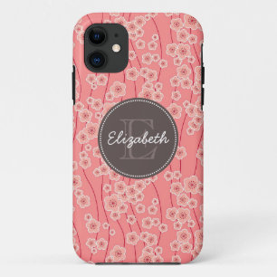 Moderne rosa KirschBlumen mit Monogramm Case-Mate iPhone Hülle