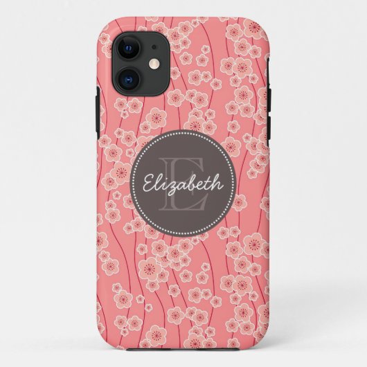 Moderne rosa KirschBlumen mit Monogramm Case-Mate iPhone Hülle (Rückseite)