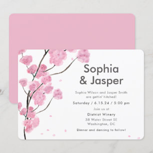 Moderne rosa Kirschblüten laden zur Hochzeit ein Einladung