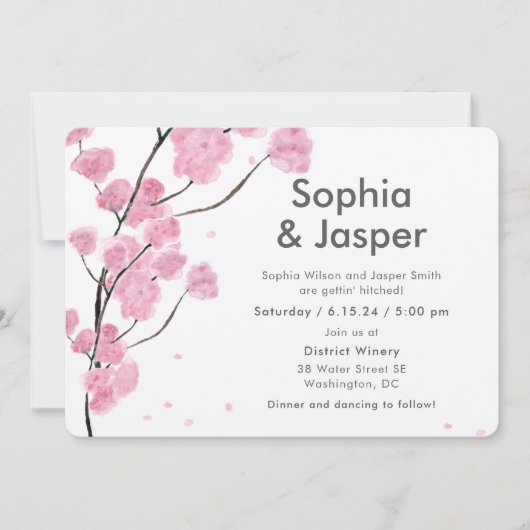 Moderne rosa Kirschblüten laden zur Hochzeit ein Einladung (Vorderseite)