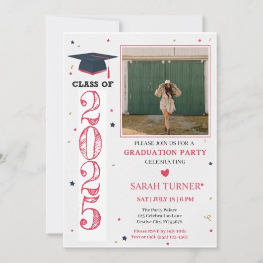 Moderne rosa Klasse 2025 Abschluss Einladung (Vorderseite)