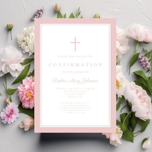 Moderne rosa Kreuz Mädchen Konfirmation Einladung