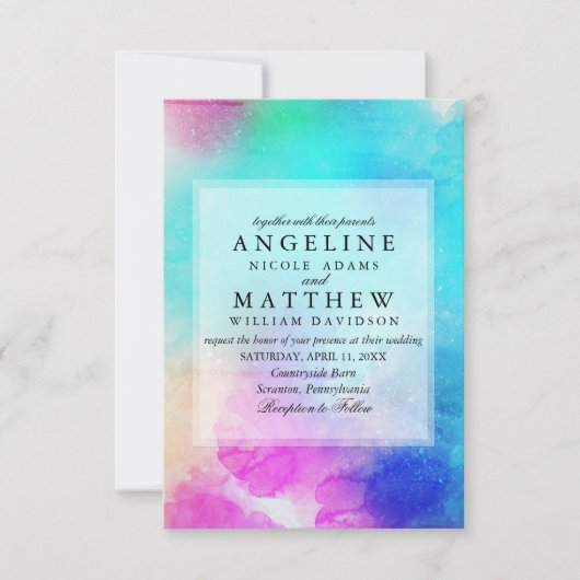 Moderne rosa Leaf Wasserfarbe Einladung Hochzeit (Vorderseite)