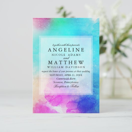 Moderne rosa Leaf Wasserfarbe Einladung Hochzeit (Stehend Vorderseite)