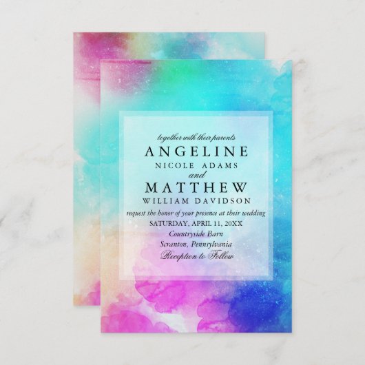 Moderne rosa Leaf Wasserfarbe Einladung Hochzeit (Vorne/Hinten)