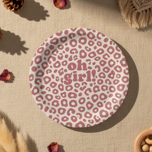 Moderne rosa Leopard Oh Mädchen! Baby Shower Pappteller