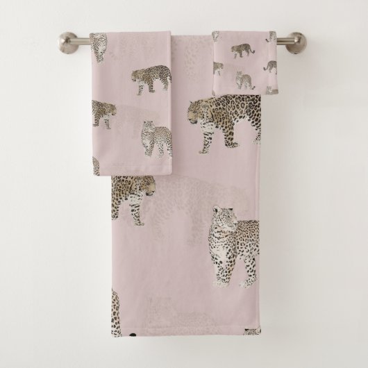 Moderne rosa Leoparden Jungle Tiere Badhandtuch Set (Insitu)