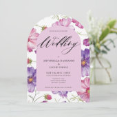 Moderne rosa Lila Bläserblüte QR-Code Hochzeit Einladung (Stehend Vorderseite)