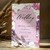 Moderne rosa Lila Bläserblüte QR-Code Hochzeit Einladung