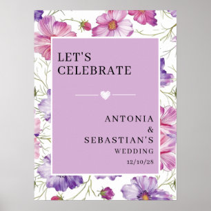 Moderne rosa lila Blumen Hochzeit Begrüßung Poster
