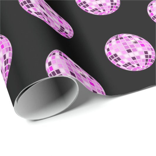 Moderne rosa Lila Diskothek Ball-Muster Schwarz Geschenkpapier (Rolleneckpunkt)