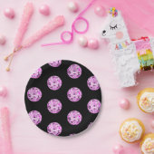 Moderne rosa Lila Diskothek Ball-Muster Schwarz Pappteller (Party)