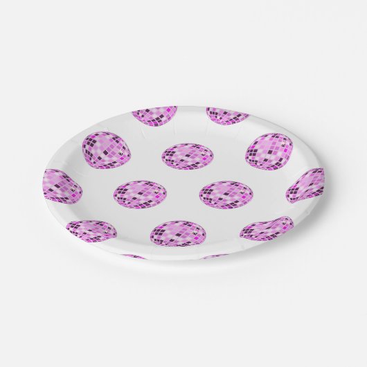 Moderne rosa Lila Diskothek Ball Muster Weiß Pappteller (Schrägansicht)