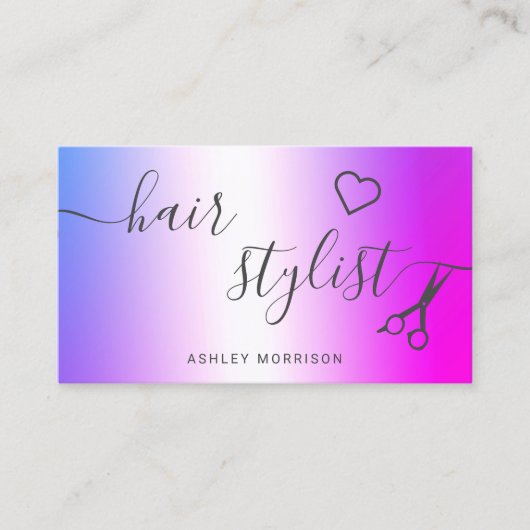 Moderne, rosa lila Metallschere Visitenkarte (Vorderseite)