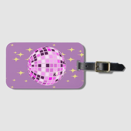 Moderne rosa Lila Retro Diskothek Ball Gepäckanhänger (Vorderseite (Horizontal))