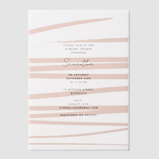 Moderne Rosa Linien, Abstraktes Brautparty Pergament Einladungen (Vorderseite)