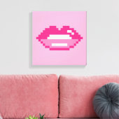 Moderne rosa Lippen küssen Pixel Art Leinwand druc (Insitu (Wohnzimmer))