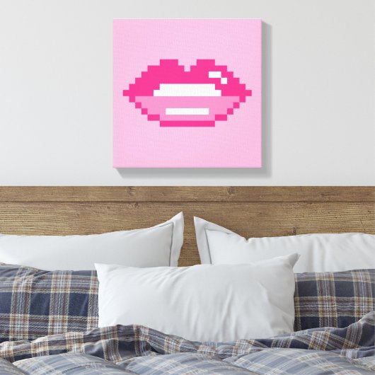 Moderne rosa Lippen küssen Pixel Art Leinwand druc (Insitu (Schlafzimmer))