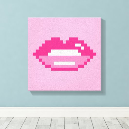 Moderne rosa Lippen küssen Pixel Art Leinwand druc (Insitu (Holzboden))