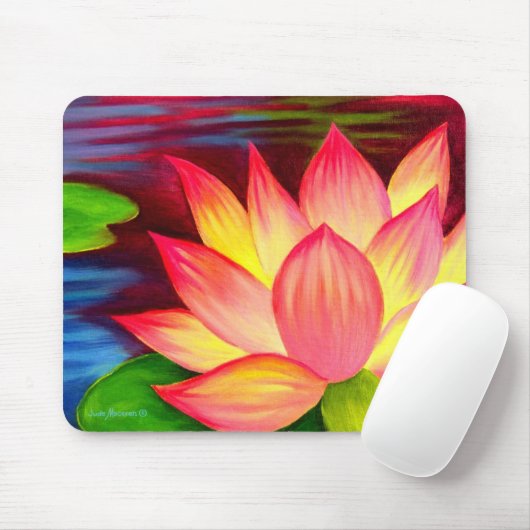 Moderne Rosa Lotus Blume Blumenbemalung Mousepad (Mit Mouse)