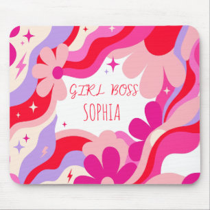 Moderne rosa Mädchen-Chefin personalisierter Name  Mousepad
