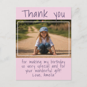 Moderne rosa Mädchen-Foto-Geburtstags-Dankeschön  Postkarte