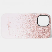 Moderne rosa Mädchen-Glitter-Initialen-Monogramm iPhone Hülle (Rückseite (Horizontal))