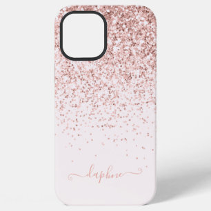 Moderne rosa Mädchen-Glitter-Initialen-Monogramm iPhone 12 Pro Max Hülle