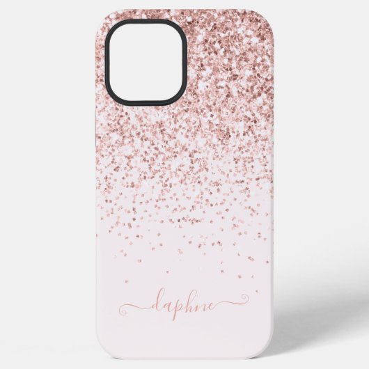 Moderne rosa Mädchen-Glitter-Initialen-Monogramm iPhone Hülle (Rückseite)