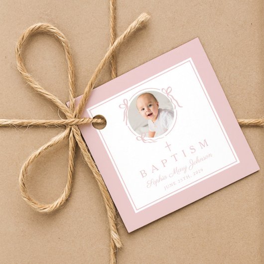 Moderne rosa Mädchen-Taufe Foto Geschenkanhänger