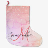 Moderne rosa Marmor- und Glitzer-Glitzern Name Großer Weihnachtsstrumpf (Vorderseite)