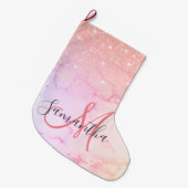 Moderne rosa Marmor- und Glitzer-Glitzern Name Großer Weihnachtsstrumpf (Vorderansicht (hängend))