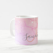 Moderne rosa Marmor- und Glitzer-Glitzern Name Kaffeetasse (Vorderseite Links)