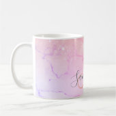 Moderne rosa Marmor- und Glitzer-Glitzern Name Kaffeetasse (Links)