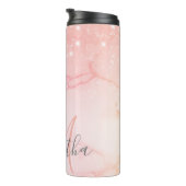Moderne rosa Marmor- und Glitzer-Glitzern Name Thermosbecher (Nach rechts gedreht)