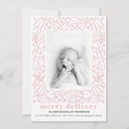 Moderne rosa Merry Delivery Girl Geburtsankündigun Feiertagskarte