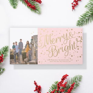 Moderne rosa Merry- und Bright Confetti Fotokarte Feiertagskarte