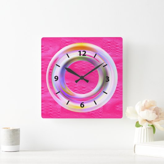 Moderne rosa Metallic Neon Unique Quadratische Wanduhr (Zuhause)