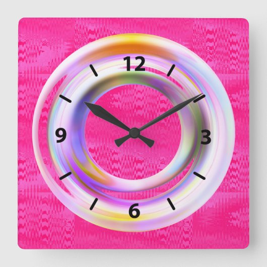 Moderne rosa Metallic Neon Unique Quadratische Wanduhr (Vorderseite)