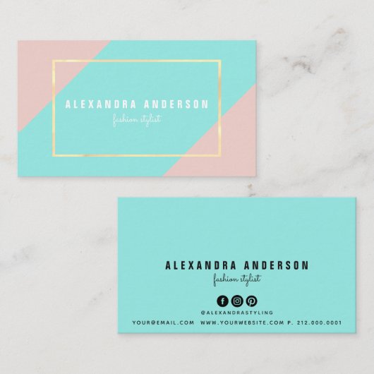 Moderne rosa & Mini Green Business Card Visitenkarte (Vorne/Hinten)