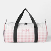 Moderne rosa minimalistische Gingham-Muster-Monogr Duffle Bag (Rückseite)